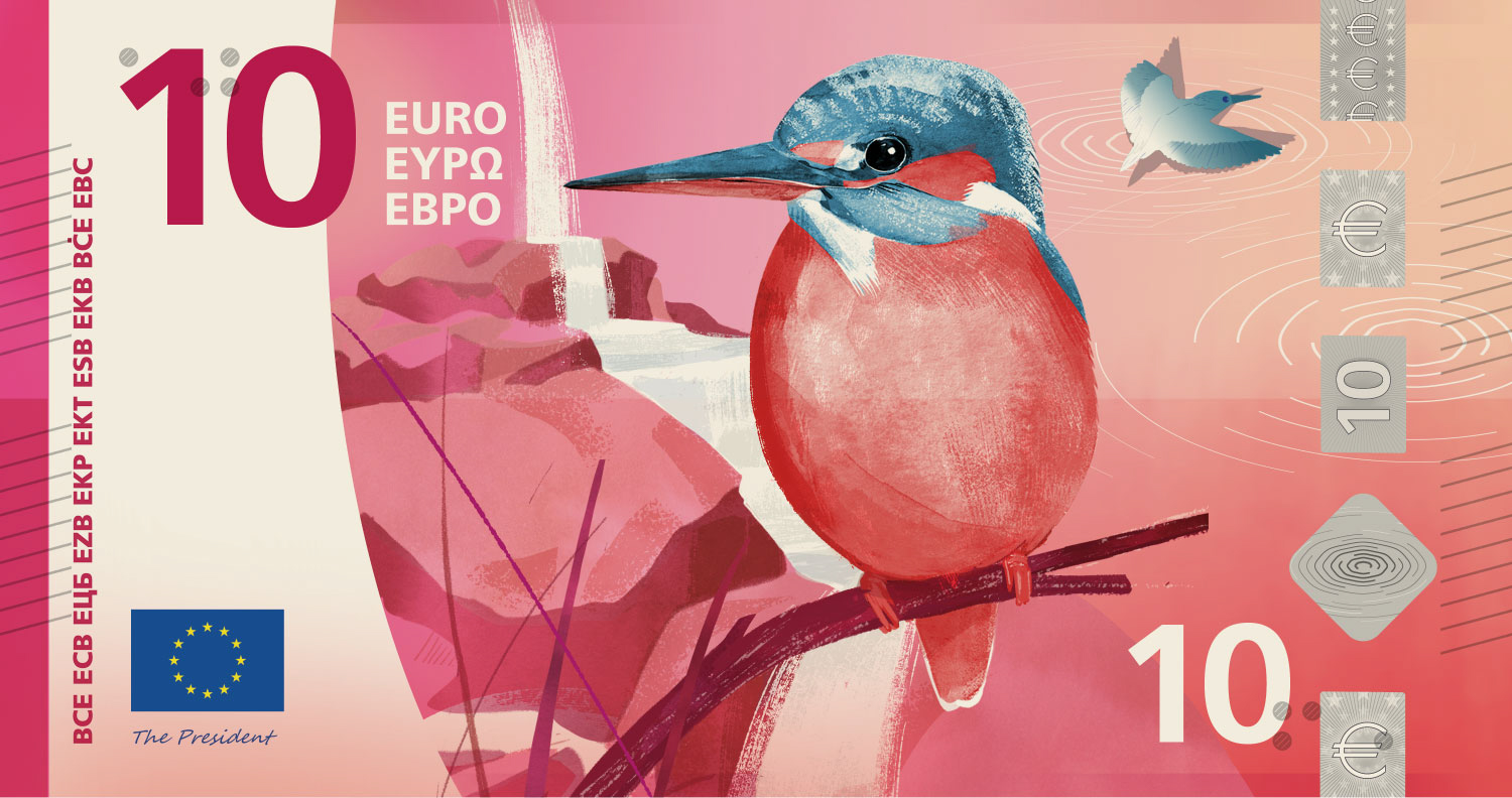 This image is part of design proposal H, created by Atelier Goppel-Toperngpong, and has been shortlisted by the ECB as a potential design for the third euro banknote series. An independent jury selected it as part of a design contest run by the ECB from Summer 2025 to Summer 2026, during which designers across the EU were invited to create design proposals for the themes "European Culture" or "Rivers and birds".

Copyright: European Central Bank 2026
 
Conditions of use
The images depict design proposals for possible future euro banknotes. They do not depict issued euro banknotes and must not be presented as final or approved future designs.
The images are protected by intellectual property rights and are made available for information, editorial, educational and news-reporting purposes only.
Unless expressly authorised in writing by the European Central Bank, the images may not be:
used for commercial, advertising, promotional or merchandising purposes, including on clothing, products, packaging or other goods or services;
altered, adapted, incorporated into other designs or used to create derivative works;
used in a manner suggesting endorsement, sponsorship or association by the European Central Bank or the Eurosystem;
used in a misleading, deceptive, unlawful or offensive context; or
used in any manner that may adversely affect the reputation, interests or rig