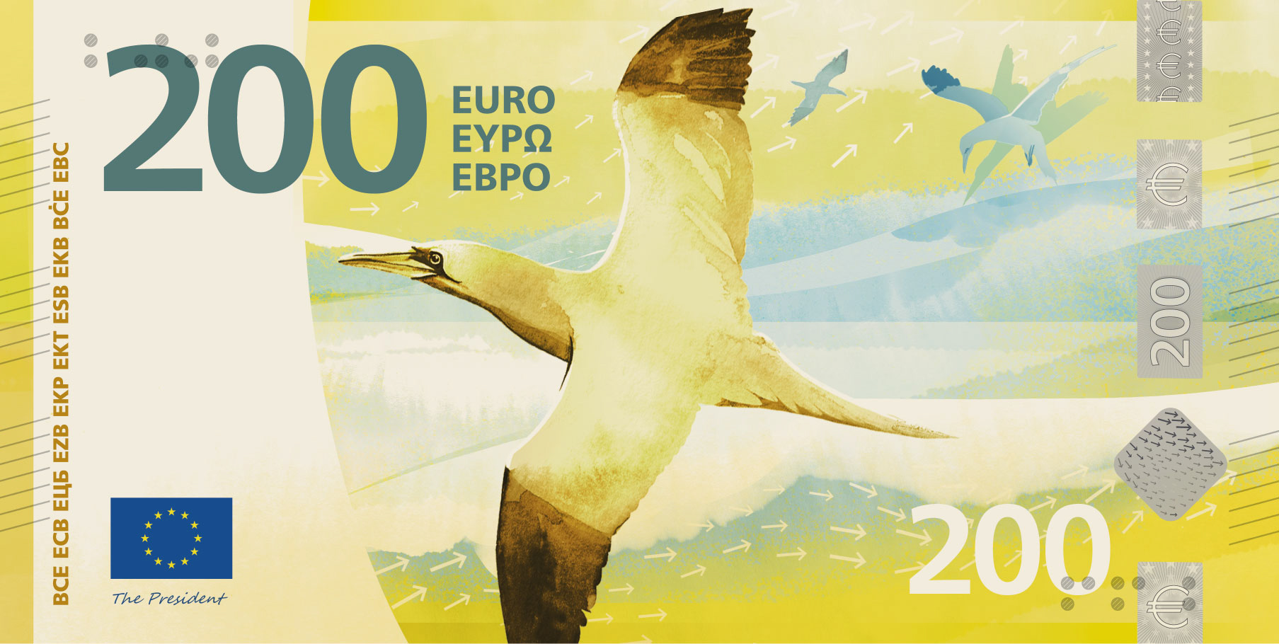 This image is part of design proposal H, created by Atelier Goppel-Toperngpong, and has been shortlisted by the ECB as a potential design for the third euro banknote series. An independent jury selected it as part of a design contest run by the ECB from Summer 2025 to Summer 2026, during which designers across the EU were invited to create design proposals for the themes "European Culture" or "Rivers and birds".

Copyright: European Central Bank 2026
 
Conditions of use
The images depict design proposals for possible future euro banknotes. They do not depict issued euro banknotes and must not be presented as final or approved future designs.
The images are protected by intellectual property rights and are made available for information, editorial, educational and news-reporting purposes only.
Unless expressly authorised in writing by the European Central Bank, the images may not be:
used for commercial, advertising, promotional or merchandising purposes, including on clothing, products, packaging or other goods or services;
altered, adapted, incorporated into other designs or used to create derivative works;
used in a manner suggesting endorsement, sponsorship or association by the European Central Bank or the Eurosystem;
used in a misleading, deceptive, unlawful or offensive context; or
used in any manner that may adversely affect the reputation, interests or rig