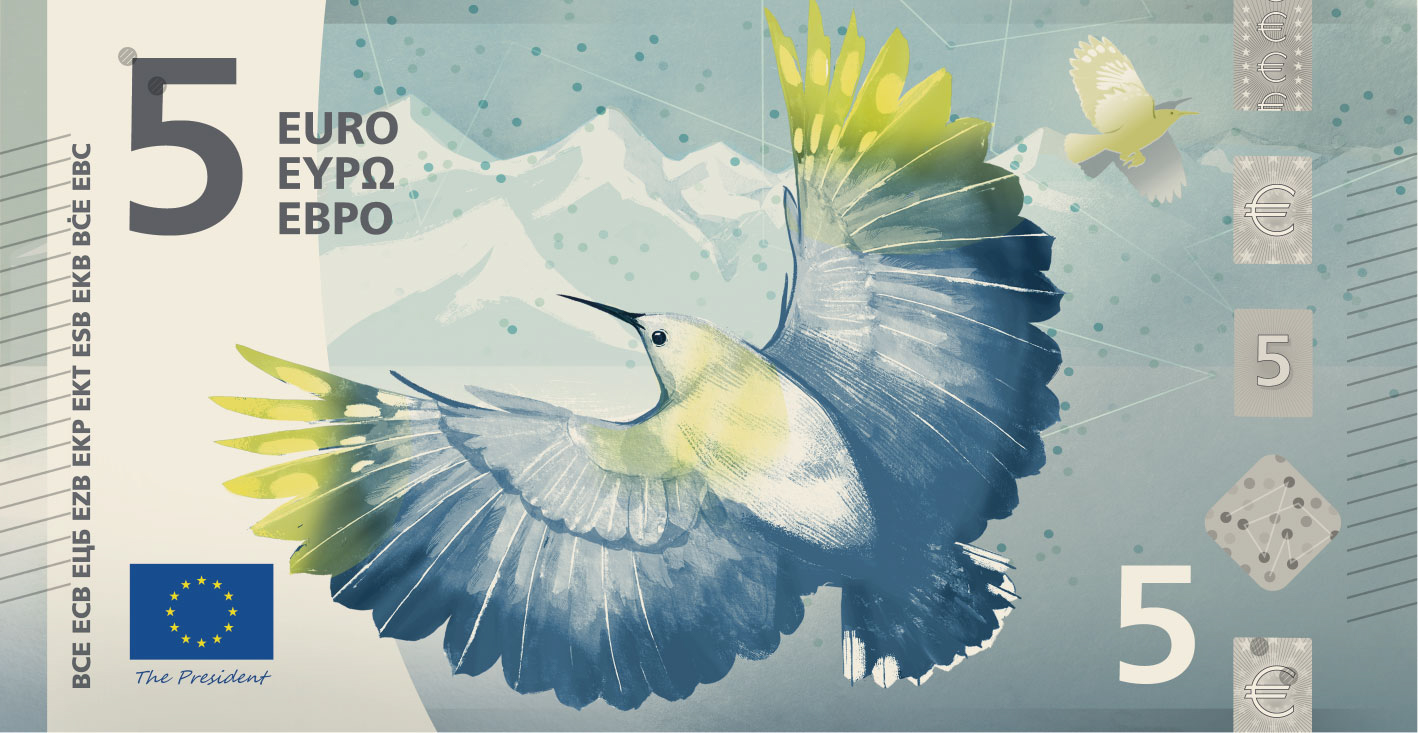 This image is part of design proposal H, created by Atelier Goppel-Toperngpong, and has been shortlisted by the ECB as a potential design for the third euro banknote series. An independent jury selected it as part of a design contest run by the ECB from Summer 2025 to Summer 2026, during which designers across the EU were invited to create design proposals for the themes "European Culture" or "Rivers and birds".

Copyright: European Central Bank 2026
 
Conditions of use
The images depict design proposals for possible future euro banknotes. They do not depict issued euro banknotes and must not be presented as final or approved future designs.
The images are protected by intellectual property rights and are made available for information, editorial, educational and news-reporting purposes only.
Unless expressly authorised in writing by the European Central Bank, the images may not be:
used for commercial, advertising, promotional or merchandising purposes, including on clothing, products, packaging or other goods or services;
altered, adapted, incorporated into other designs or used to create derivative works;
used in a manner suggesting endorsement, sponsorship or association by the European Central Bank or the Eurosystem;
used in a misleading, deceptive, unlawful or offensive context; or
used in any manner that may adversely affect the reputation, interests or rig
