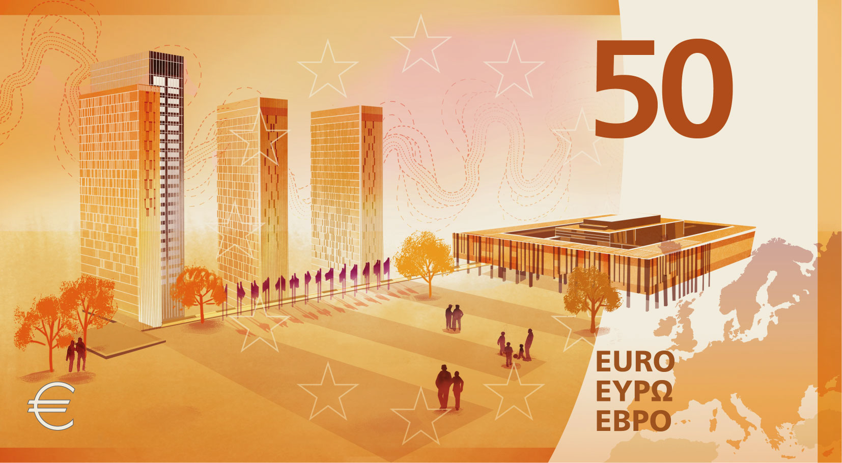 This image is part of design proposal H, created by Atelier Goppel-Toperngpong, and has been shortlisted by the ECB as a potential design for the third euro banknote series. An independent jury selected it as part of a design contest run by the ECB from Summer 2025 to Summer 2026, during which designers across the EU were invited to create design proposals for the themes "European Culture" or "Rivers and birds".

Copyright: European Central Bank 2026
 
Conditions of use
The images depict design proposals for possible future euro banknotes. They do not depict issued euro banknotes and must not be presented as final or approved future designs.
The images are protected by intellectual property rights and are made available for information, editorial, educational and news-reporting purposes only.
Unless expressly authorised in writing by the European Central Bank, the images may not be:
used for commercial, advertising, promotional or merchandising purposes, including on clothing, products, packaging or other goods or services;
altered, adapted, incorporated into other designs or used to create derivative works;
used in a manner suggesting endorsement, sponsorship or association by the European Central Bank or the Eurosystem;
used in a misleading, deceptive, unlawful or offensive context; or
used in any manner that may adversely affect the reputation, interests or rig